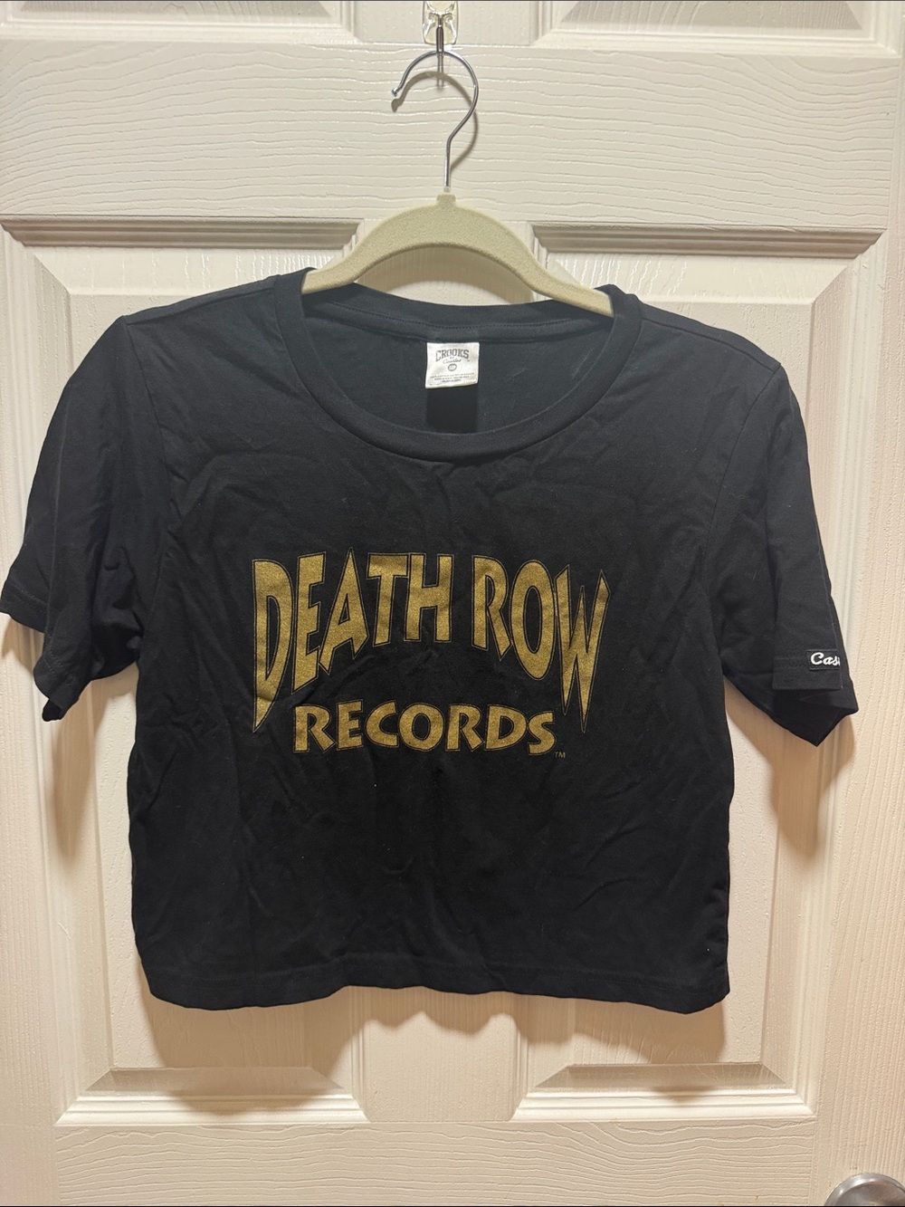 Cropped Death Row Records Black Graphic Tee - Gold Logo